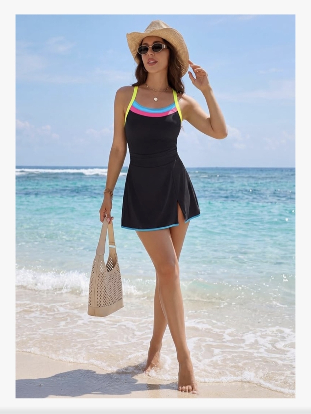 NWT BMJL Black & Neon Swim Dress - XL